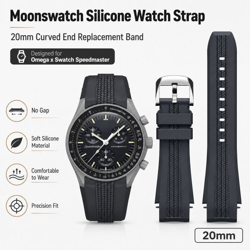Omega Watch Speedmaster - حزام ساعة سيليكون منحني 20 ملم