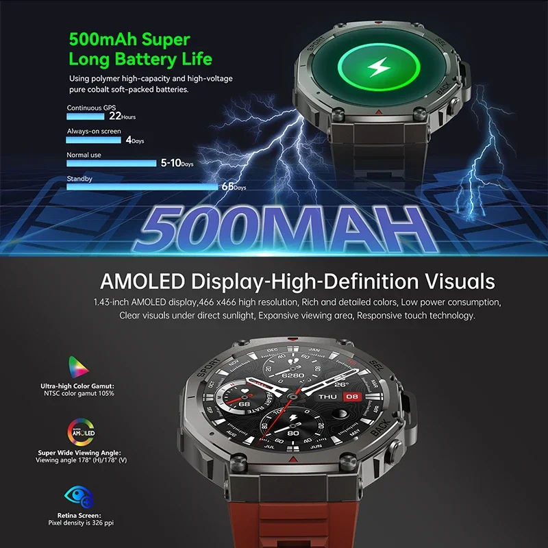 ساعة ذكية عسكرية جديدة DM58 لع - مراجعة Smartwatch Watches For Men With Gps وسعره