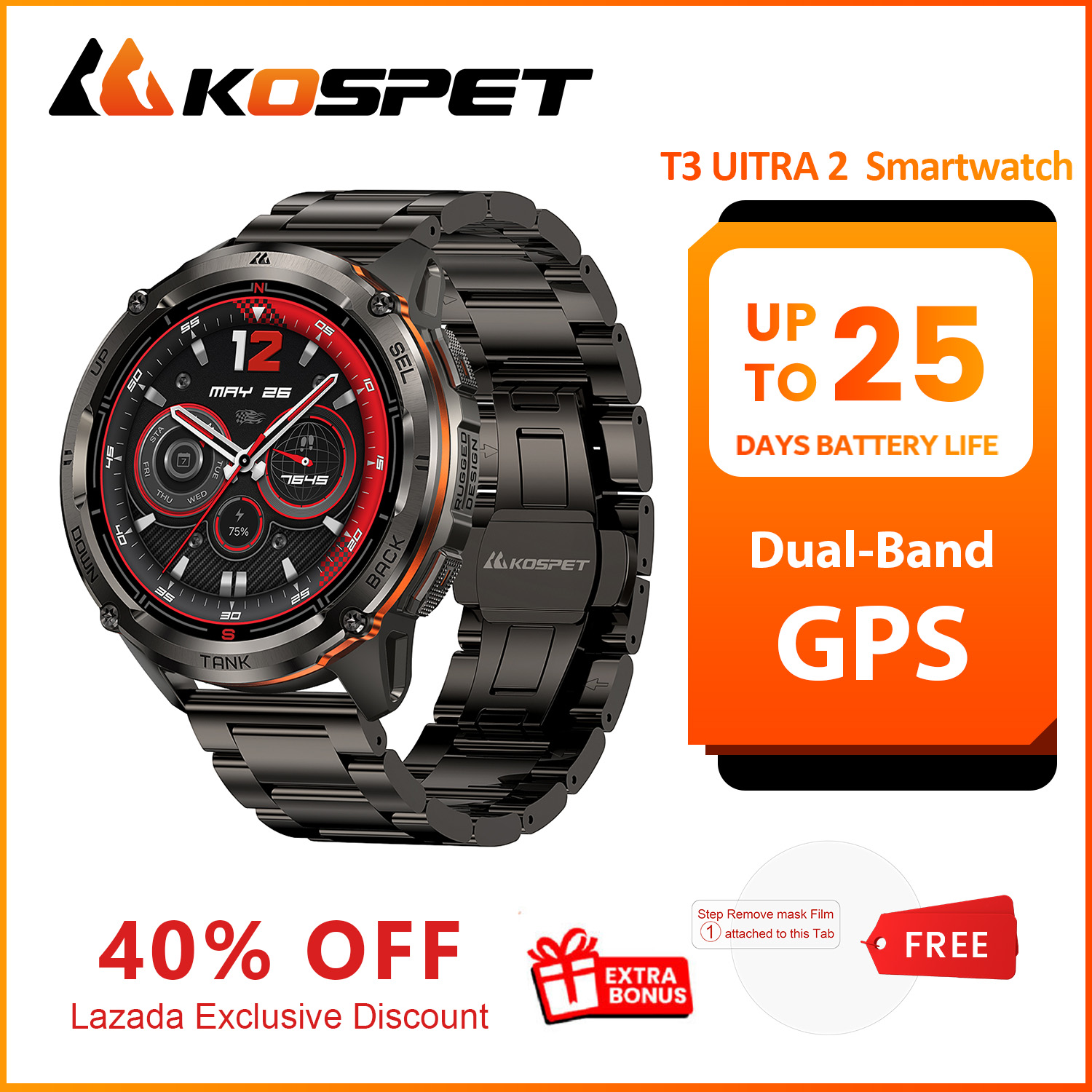 ساعة ذكية KOSPET TANK T3 Uitra - مراجعة Smartwatch Premium Watches For Men وسعره