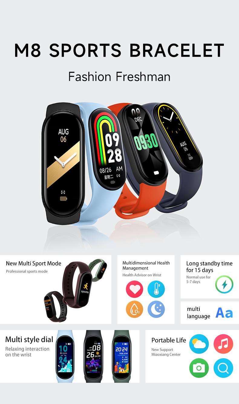 M8 ساعة ذكية الرجال النساء الل - مراجعة Smartwatch Watches For Men Digital وسعره
